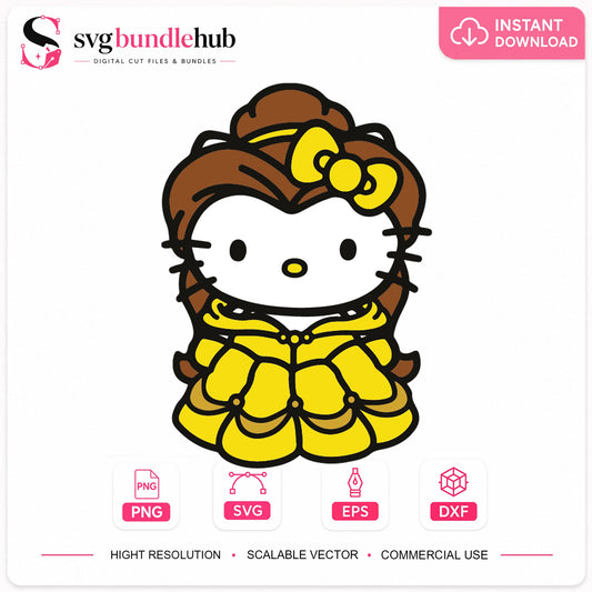 Hello Kitty Belle Princess SVG, Beauty Beast Cricut Clipart