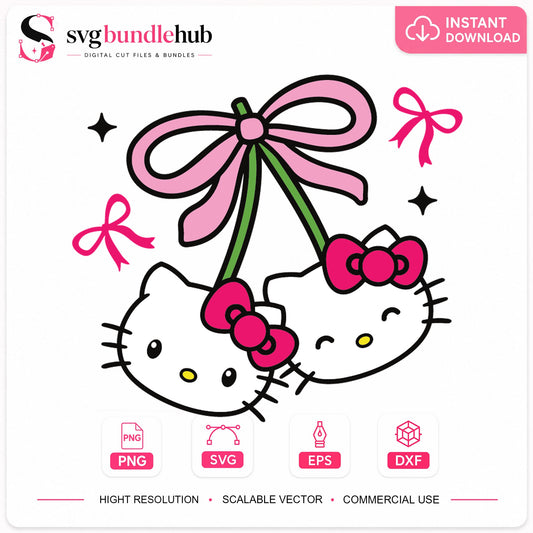 Hello Kitty Cherry Bow Coquette Cricut Cut File SVG