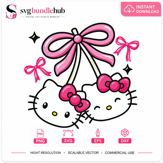 Hello Kitty Cherry Coquette Bow Pink Cricut File SVG