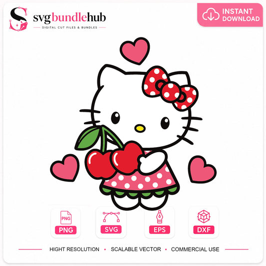 Hello Kitty Cherry Hearts Valentine Cricut Clipart SVG