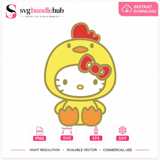Hello Kitty Chicken Costume Kawaii Cricut Cut File SVG