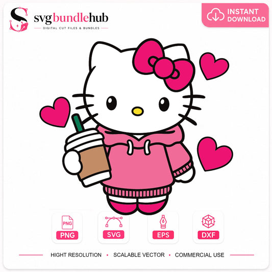 Hello Kitty Coffee Cup Hearts Cricut Cut File Design SVG