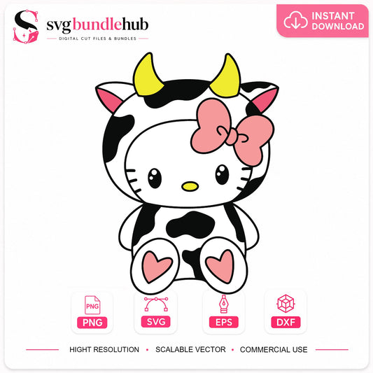 Hello Kitty Cow Costume SVG, Cute Sanrio Cricut Clipart