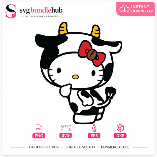 Hello Kitty Cow Costume SVG, Sanrio Animal Cricut Clipart