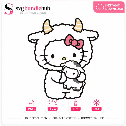 Hello Kitty Cow SVG, Adorable Animal Character Clipart