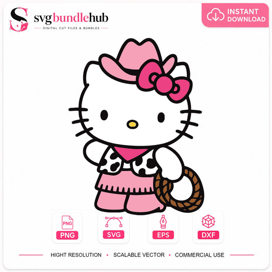 Hello Kitty Cowgirl SVG, Western Lasso Cricut Cut File
