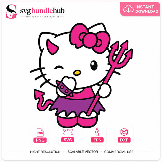 Hello Kitty Devil Halloween SVG, Cute Cricut Cut File