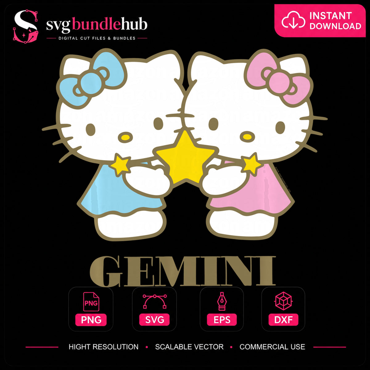 Hello Kitty Gemini Zodiac Twin Stars Kawaii PNG