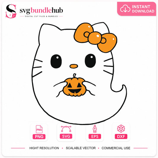 Hello Kitty Ghost Pumpkin Halloween Cricut Design SVG