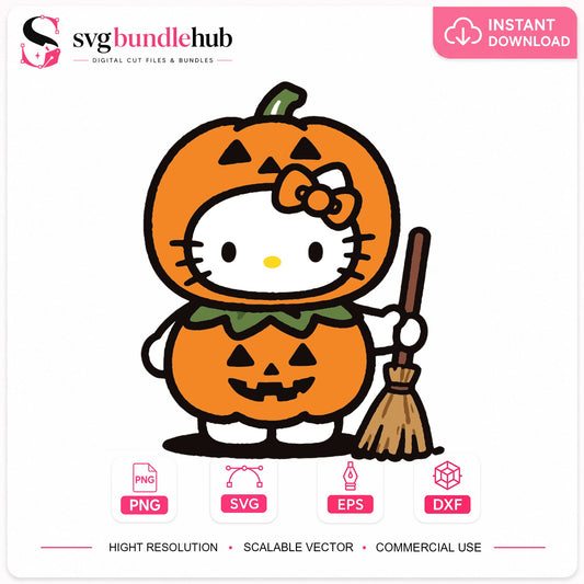 Hello Kitty Halloween Pumpkin Costume Cricut Clipart SVG