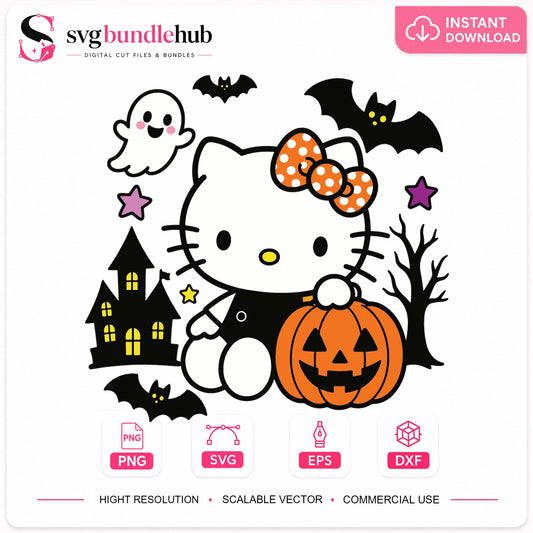 Hello Kitty Halloween SVG, Spooky Pumpkin Cricut Clipart