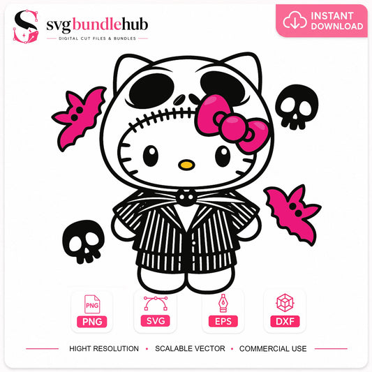 Hello Kitty Jack Skellington Halloween Cricut Cut File SVG