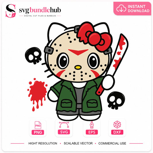 Hello Kitty Jason Voorhees Halloween Horror Clipart SVG