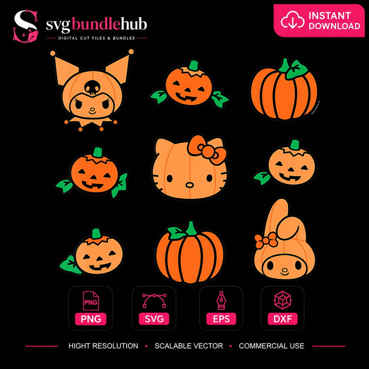 Hello Kitty Kuromi My Melody Halloween Pumpkin PNG