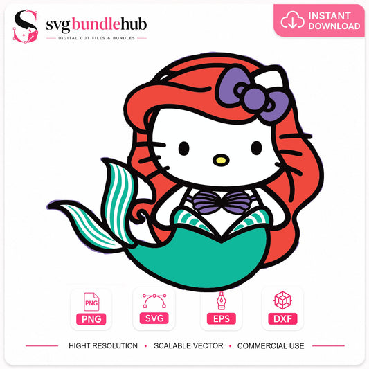 Hello Kitty Mermaid Ariel SVG, Cute Disney Cricut File