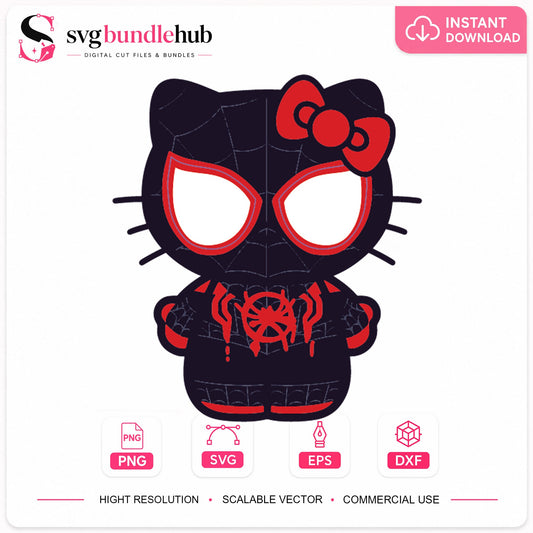 Hello Kitty Miles Morales Spider-Man Cricut Clipart SVG