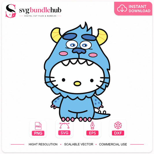 Hello Kitty Monster SVG, Cute Blue Creature Cricut Clipart