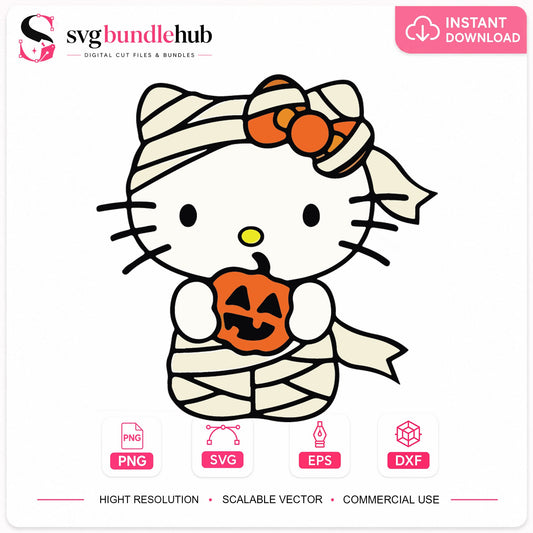 Hello Kitty Mummy Halloween SVG, Pumpkin Cricut Cut File