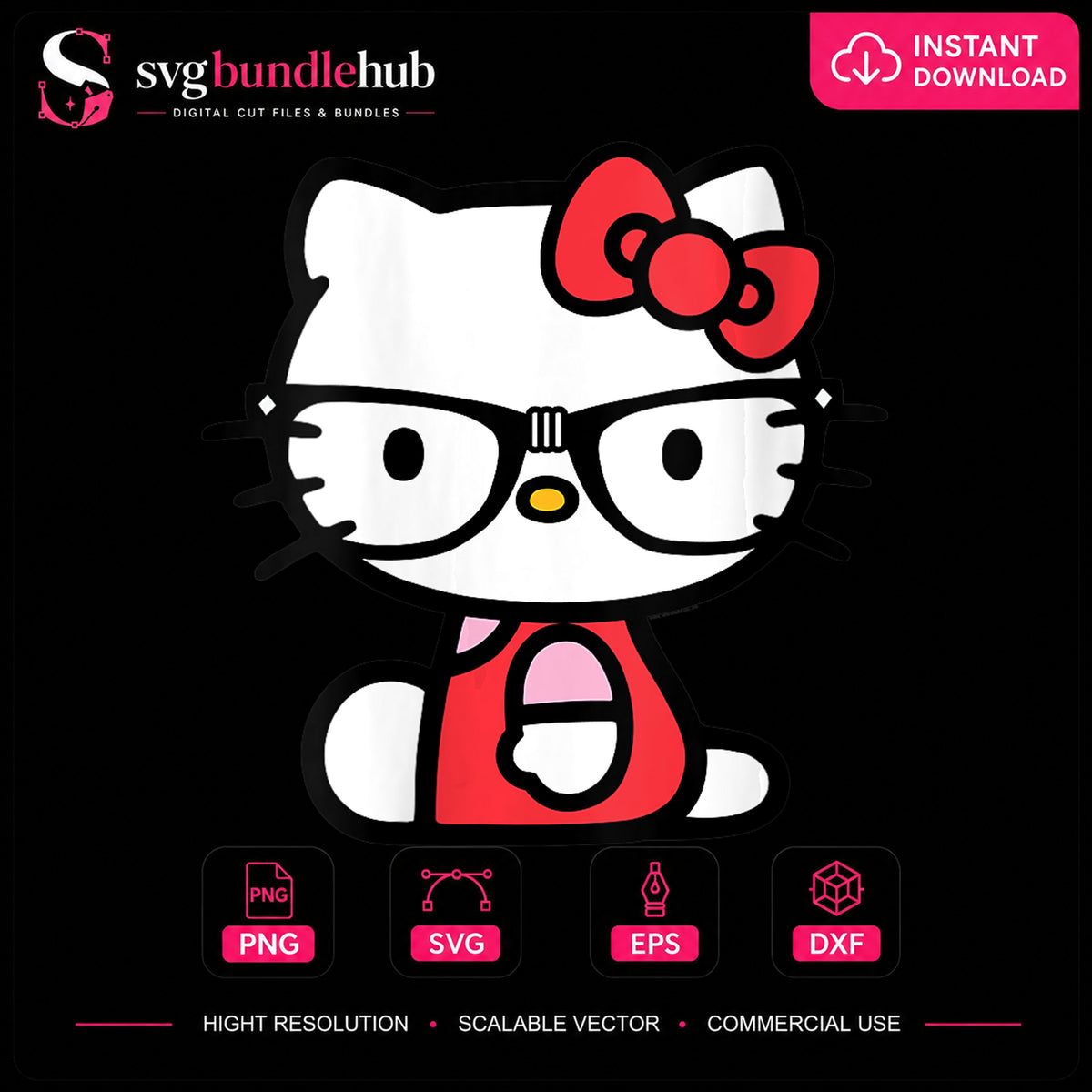 Hello Kitty Nerd Glasses Sitting Red Bow Sanrio PNG