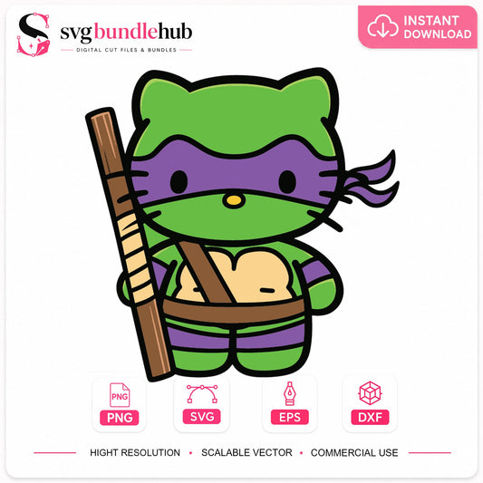 Hello Kitty Ninja Turtle Donatello Cricut Clipart SVG
