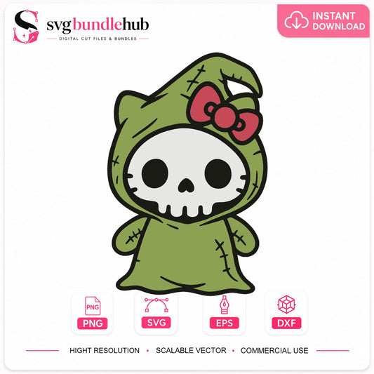 Hello Kitty Oogie Boogie SVG, Halloween Skull Cricut File
