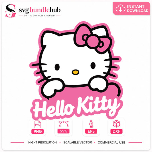 Hello Kitty Peeking Pink Bow Cricut Clipart SVG