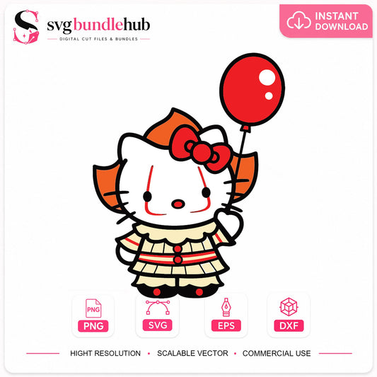 Hello Kitty Pennywise Halloween Clown Cricut Clipart SVG