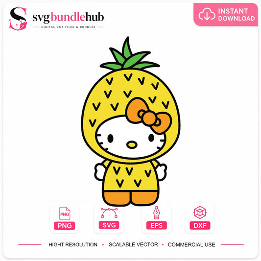 Hello Kitty Pineapple Costume SVG, Fruit Cricut Clipart