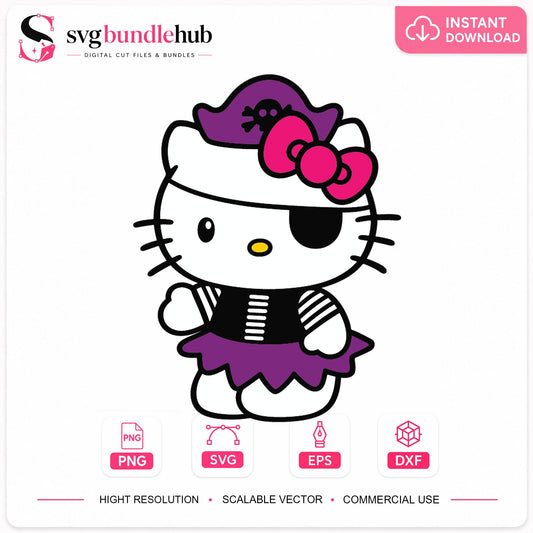 Hello Kitty Pirate Halloween SVG, Concert Clipart Design v2