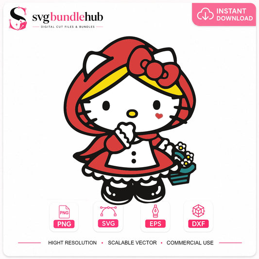 Hello Kitty Red Riding Hood SVG, Fairy Tale Cricut File
