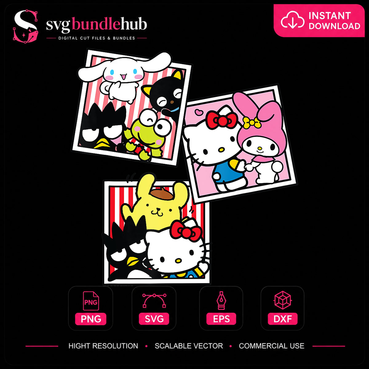 Hello Kitty Sanrio Friends Polaroid Photo Collage PNG