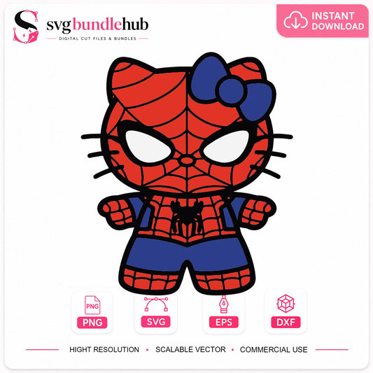 Hello Kitty Spiderman Costume SVG, Superhero Clipart Cricut