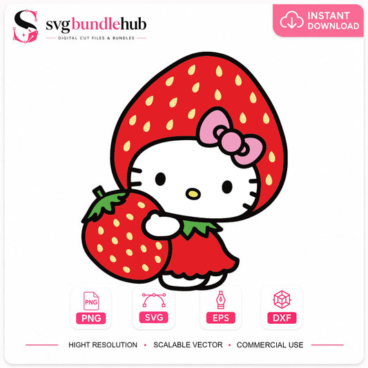 Hello Kitty Strawberry Costume SVG, Sanrio Cricut Clipart v2