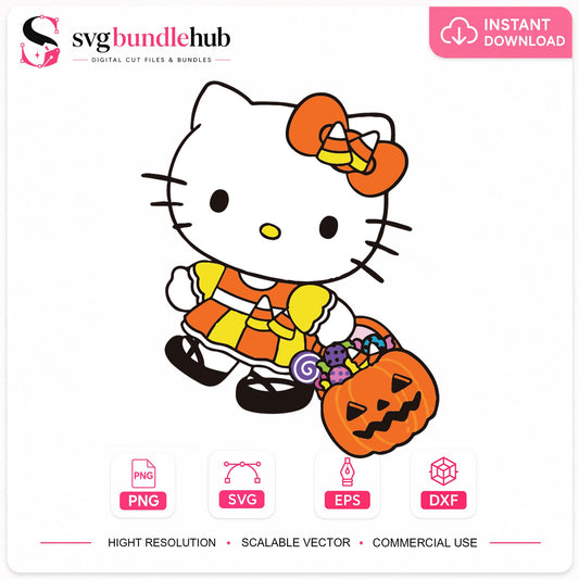Hello Kitty Trick Or Treat Halloween Cricut Clipart SVG