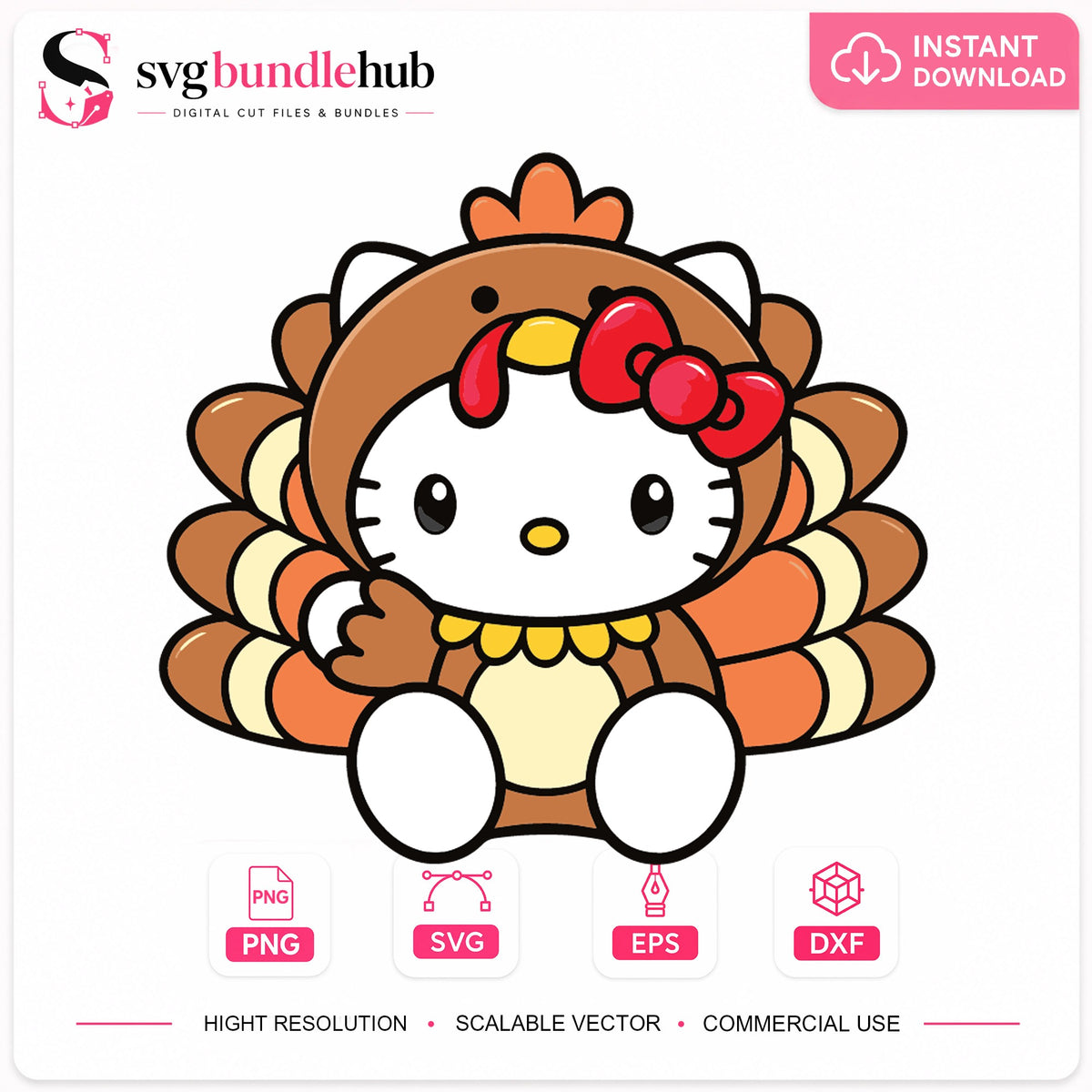Hello Kitty Turkey Costume Thanksgiving Cricut File SVG