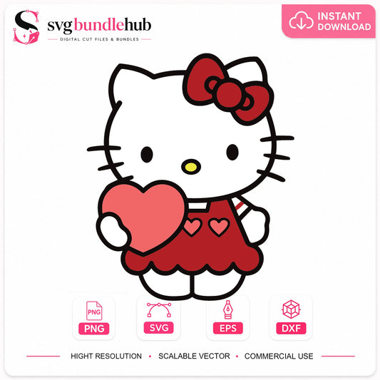 Hello Kitty Valentine Heart SVG, Cute Sanrio Love Cricut