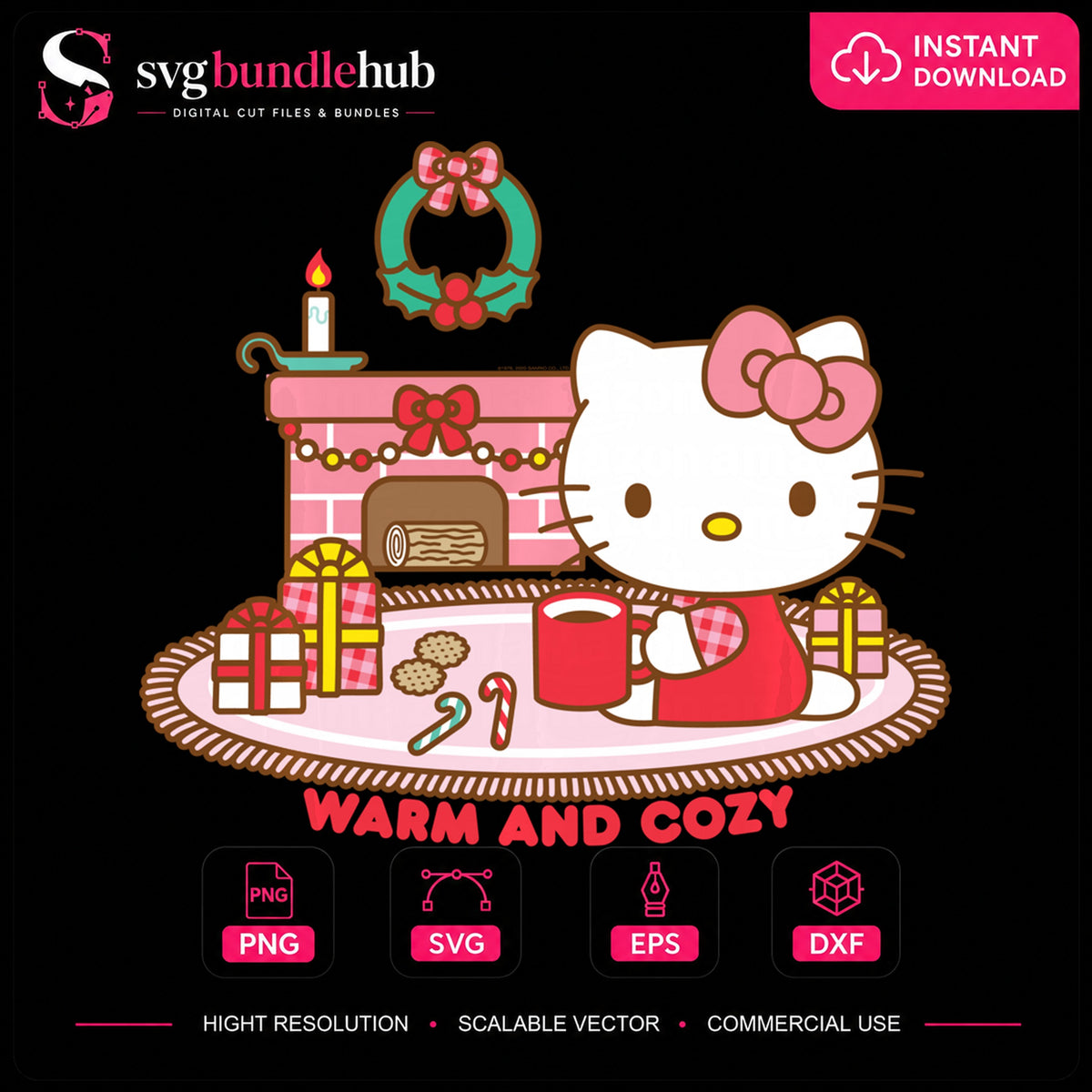 Hello Kitty Warm And Cozy Christmas Fireplace Clipart PNG