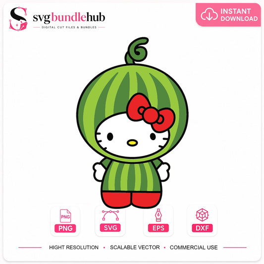 Hello Kitty Watermelon Costume SVG, Cute Fruit Cricut File