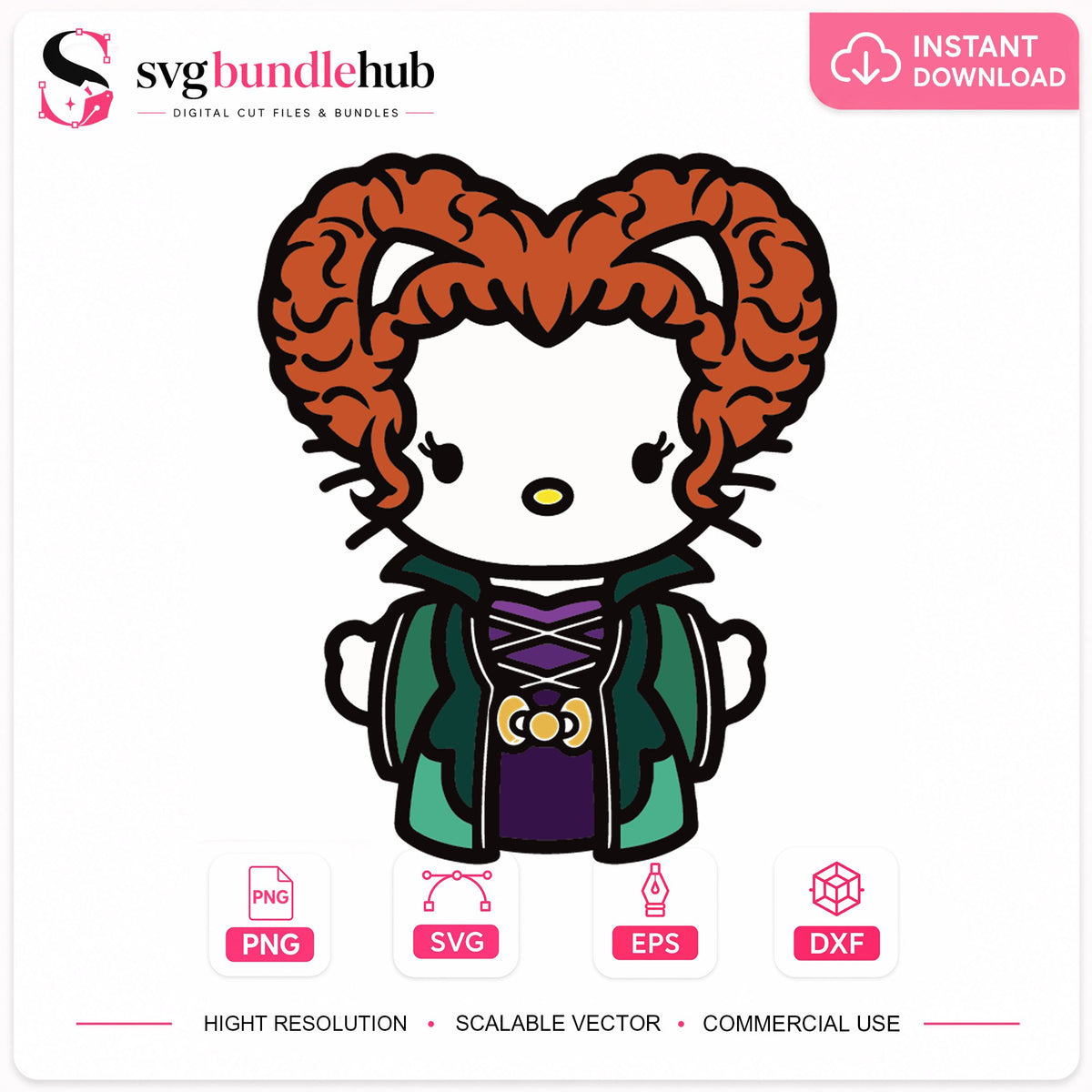 Hello Kitty Winifred Sanderson Halloween Witch SVG