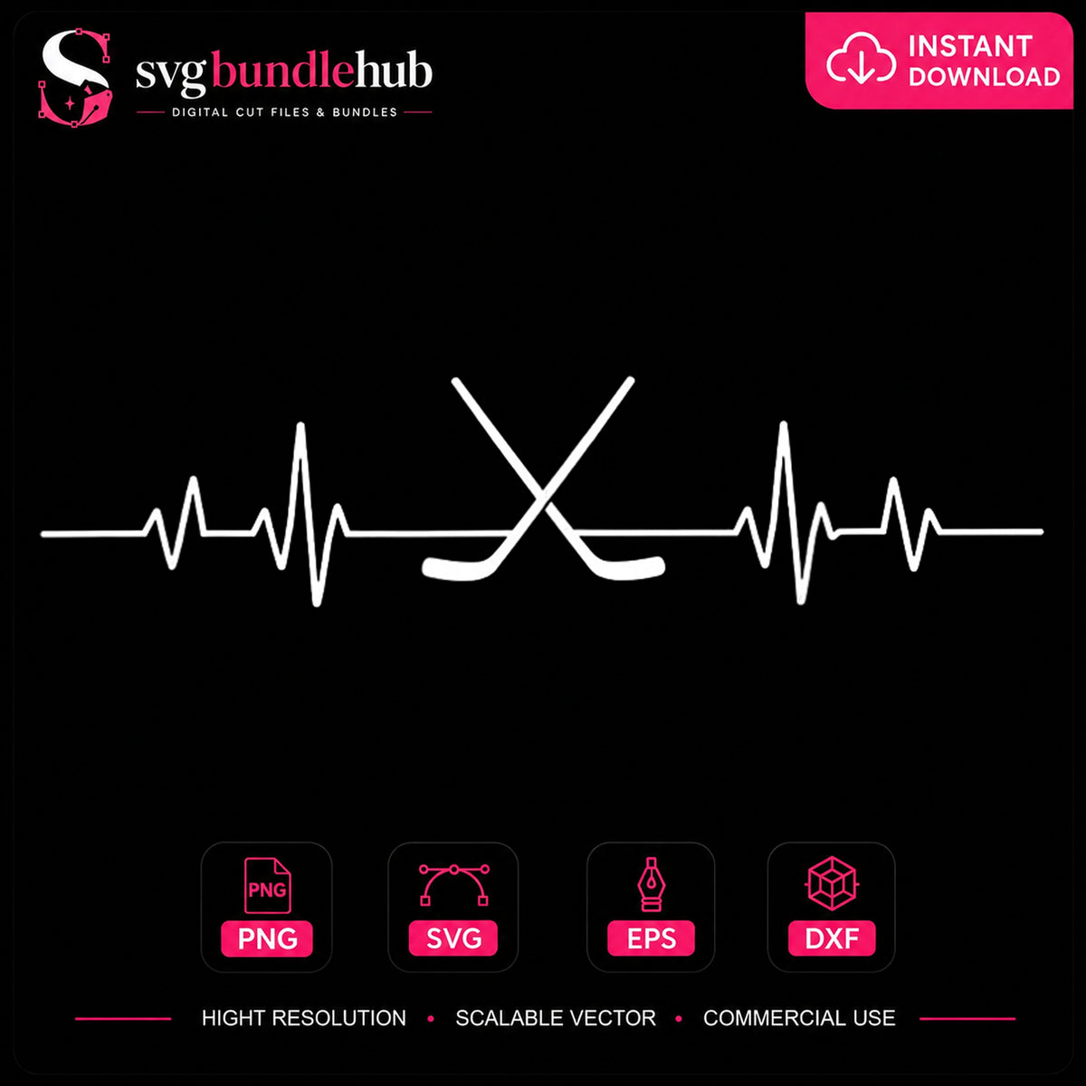 Hockey Heartbeat Pulse SVG, Sports Sticks Cricut Cut File