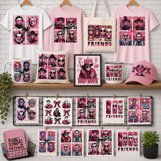 Horror Friends Valentine Pink PNG bundle | SvgBundleHub