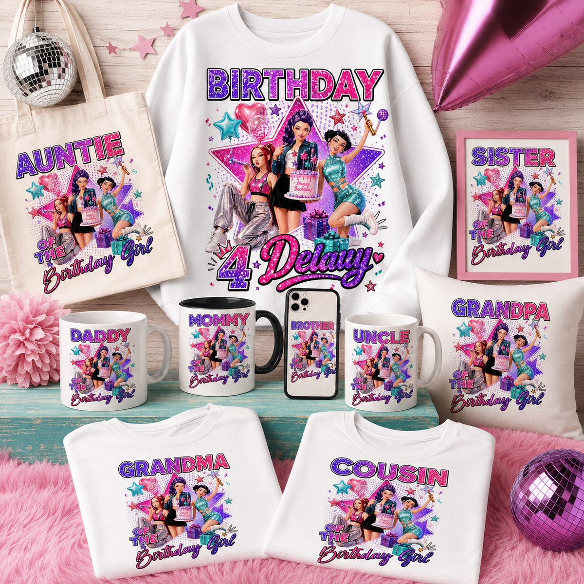 Huntrix Birthday Girl Family Bundle PNG | SvgBundleHub