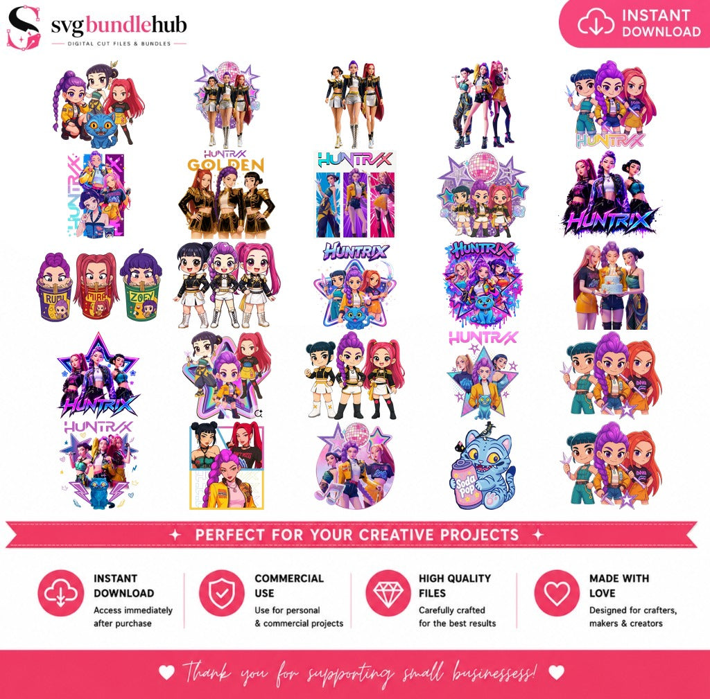 Huntrix Girl Group Chibi Bundle PNG | SvgBundleHub