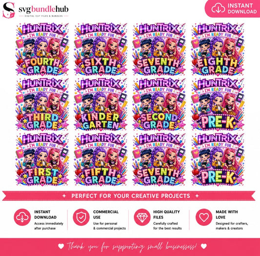 Huntrix Ready for School Grade Bundle PNG | SvgBundleHub