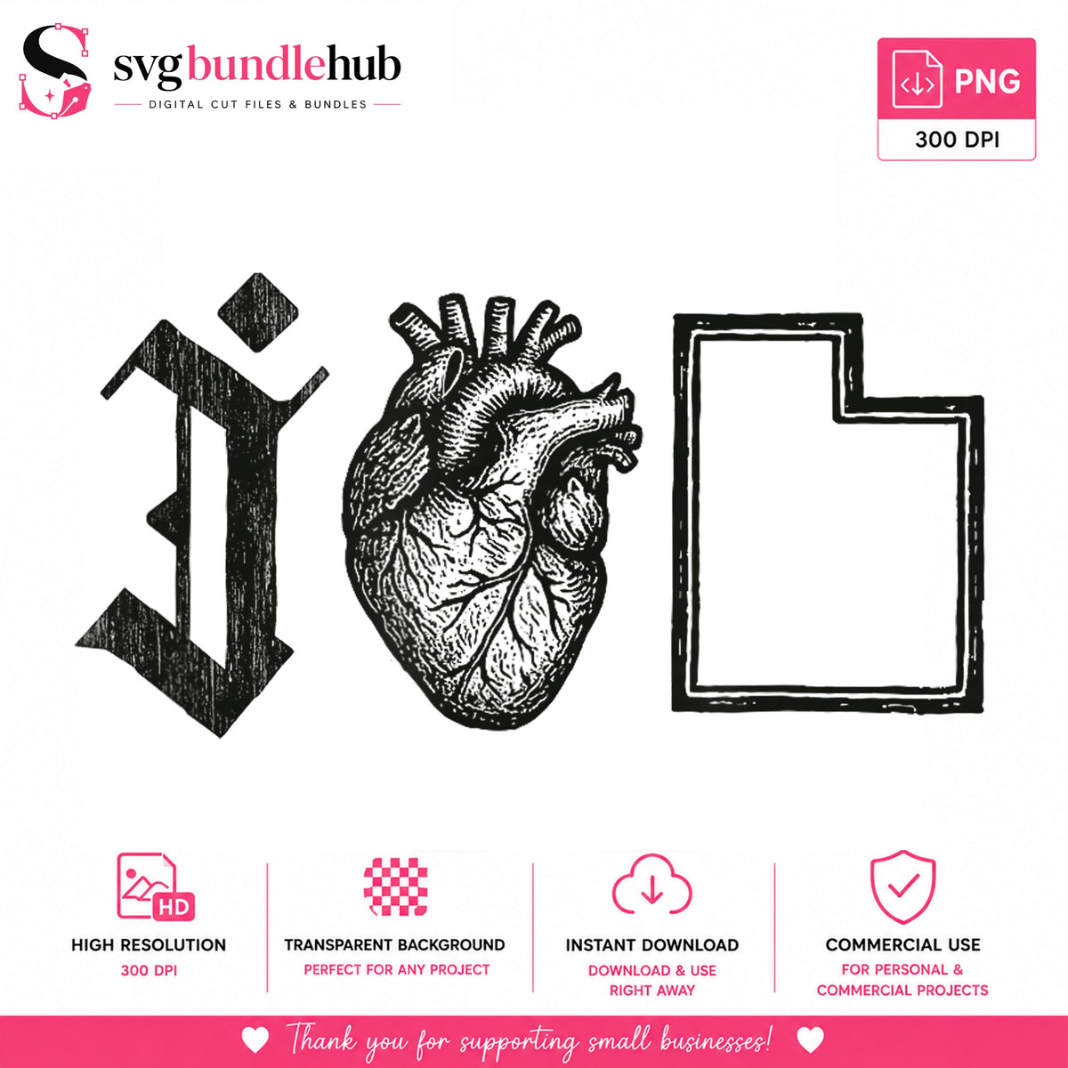 I Love Utah PNG, Anatomical Heart Gothic Letter PNG, Utah State PNG