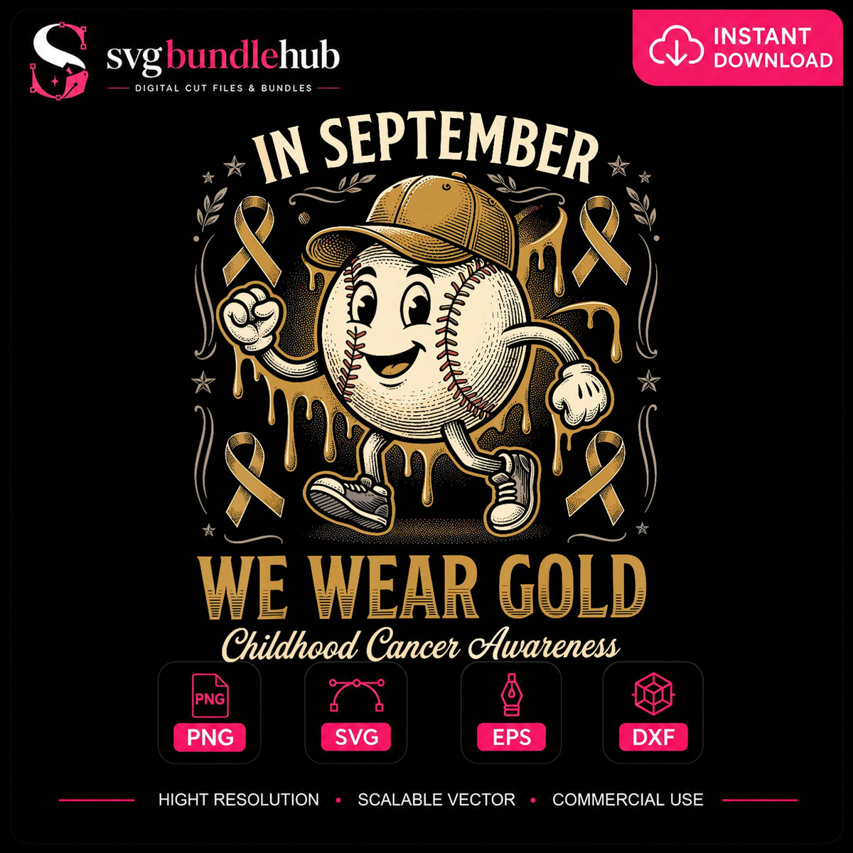 In September We Wear Gold Childhood Cancer Baseball PNG