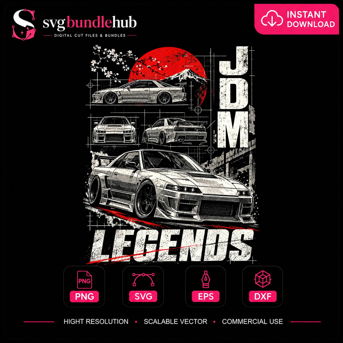 JDM Legends Japanese Sports Car Blueprint Sublimation PNG