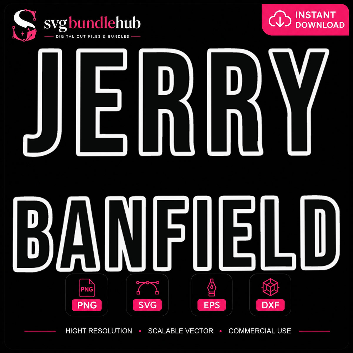 Jerry Banfield Bold Block Text Name Typography PNG