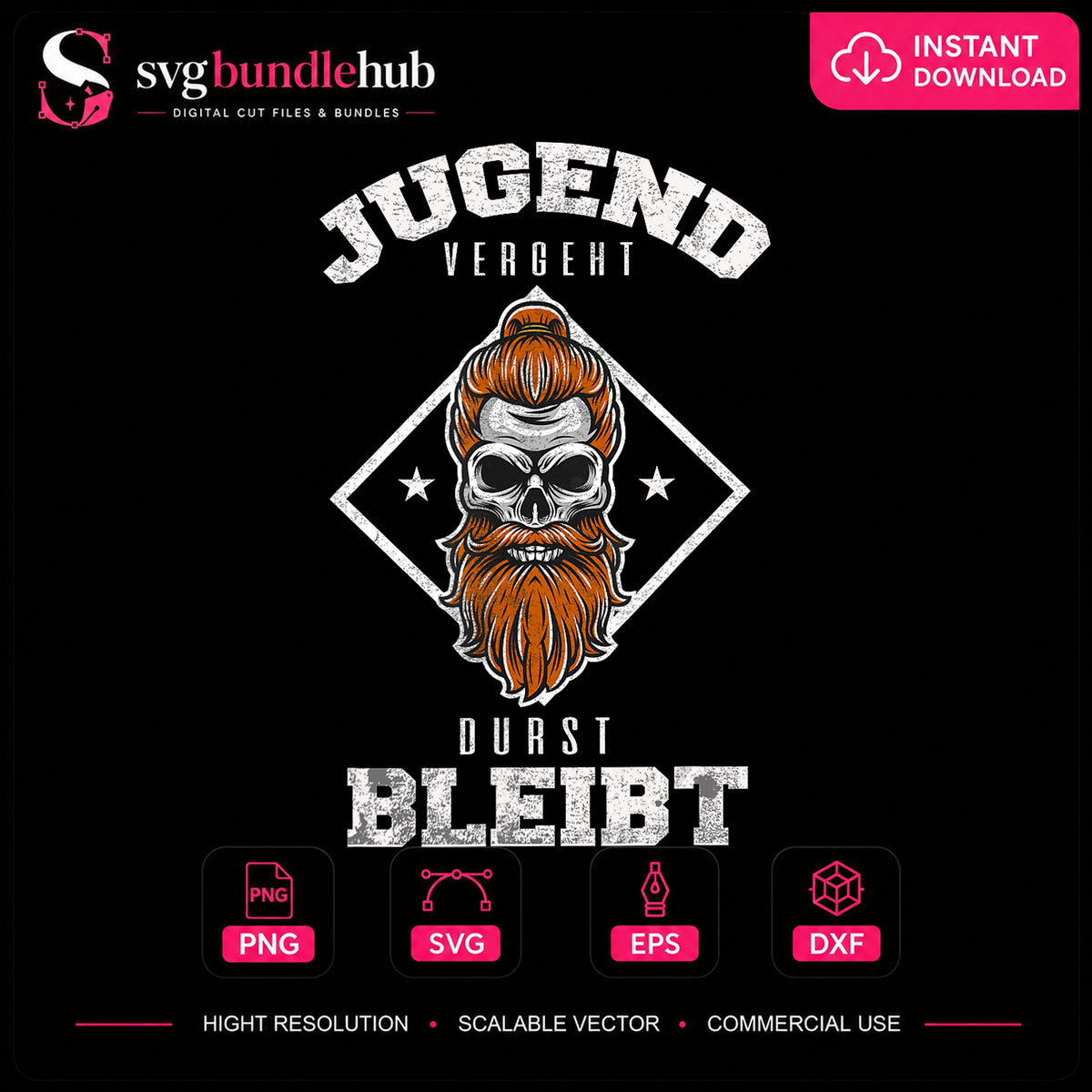 Jugend Vergeht Durst Bleibt Skull Beard Clipart PNG
