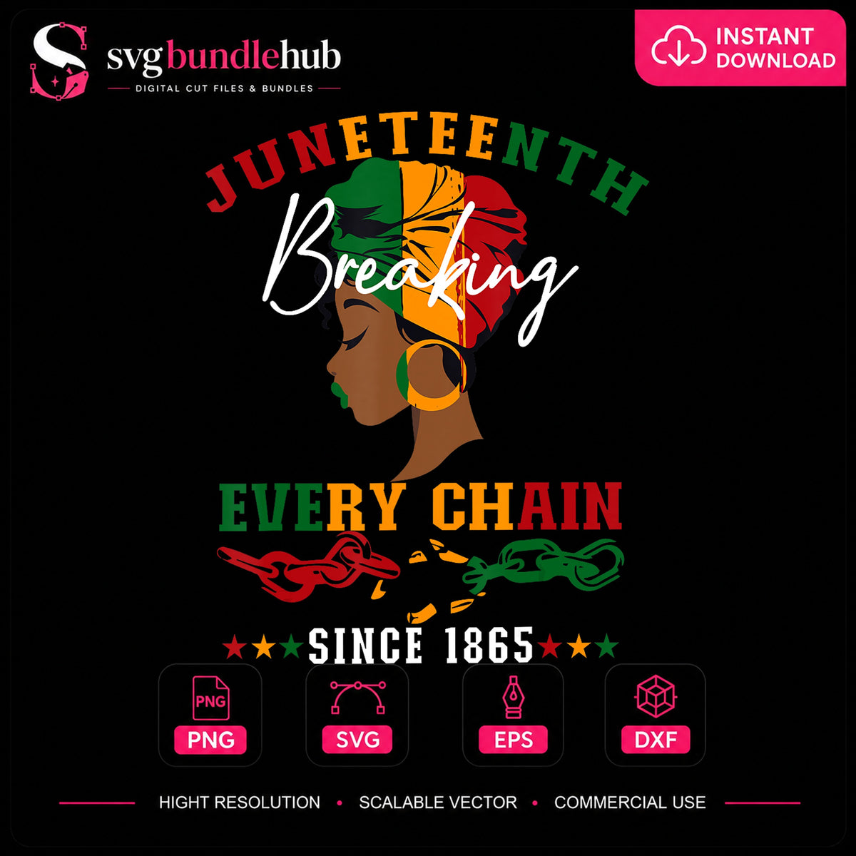 Juneteenth Breaking Every Chain Since 1865 Black Woman PNG